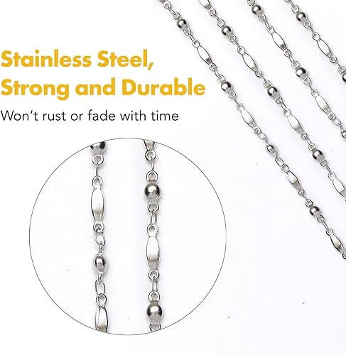 Miniatura 4 de Cadena de acero inoxidable y placa distintiva con posibilidad de broche magnético desmontable y no desmontable, de 34 pulgadas, Acero inoxidable