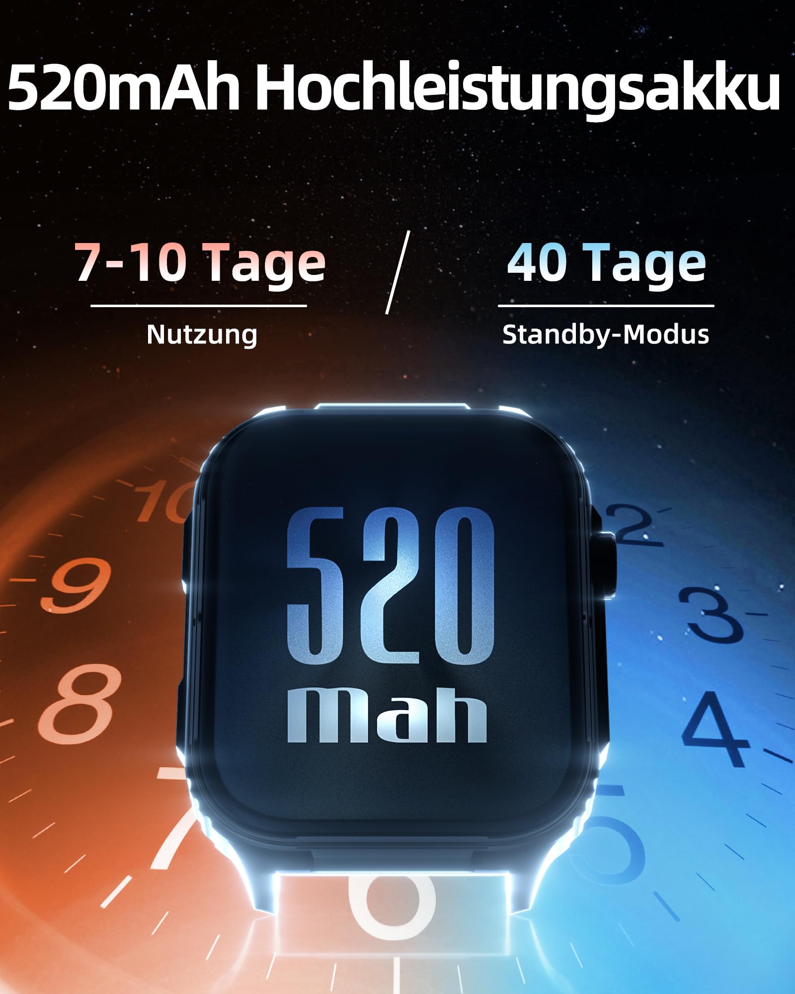 Parsonver Smartwatch Herren mit Eingebautem GPS, 10 Tage Akkulaufzeit | Fitness Watch mit Bluetooth Telefonfunktion, 100+ Sportmodi, Herzfrequenz, Schlafen, 400+ Zifferblätter, Kompass, Schwarz