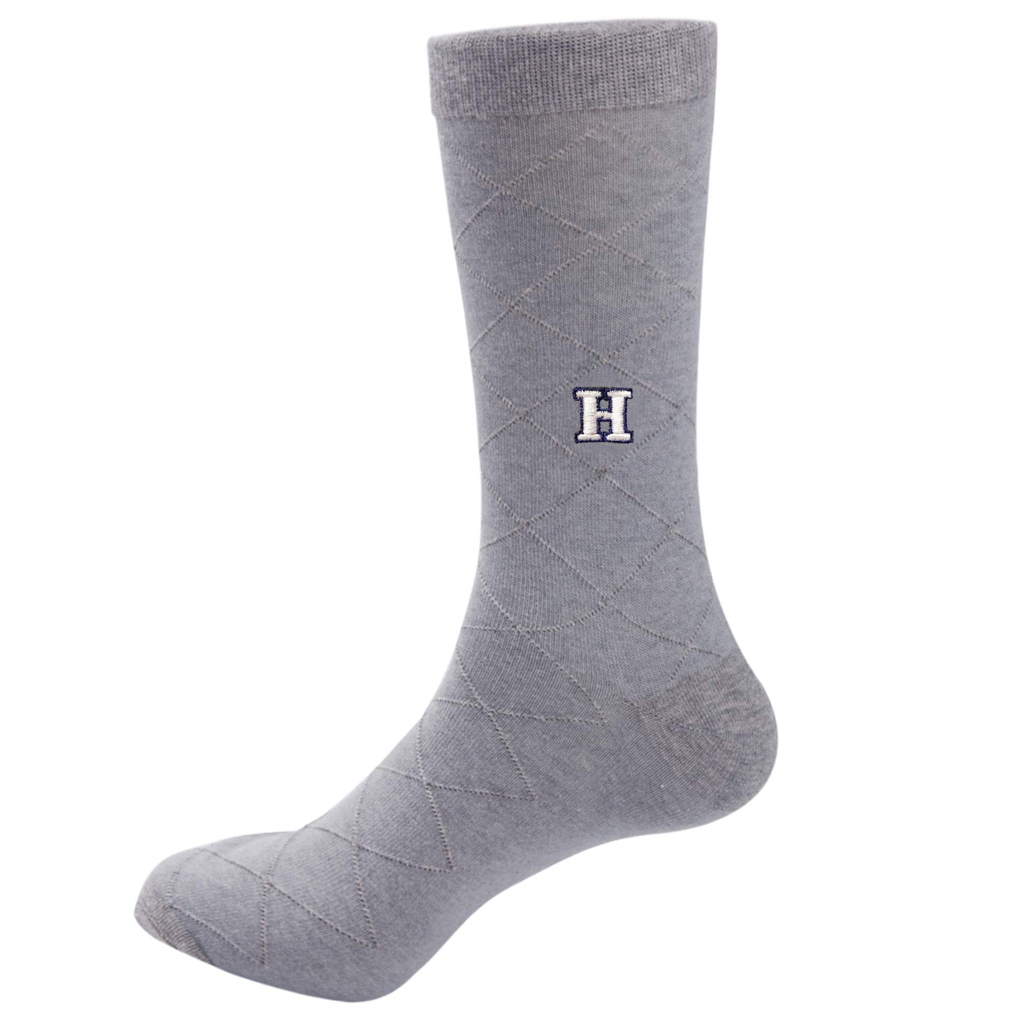 Pair of Men's Dress Socks English Alphabet Letter Initials - Light Grey