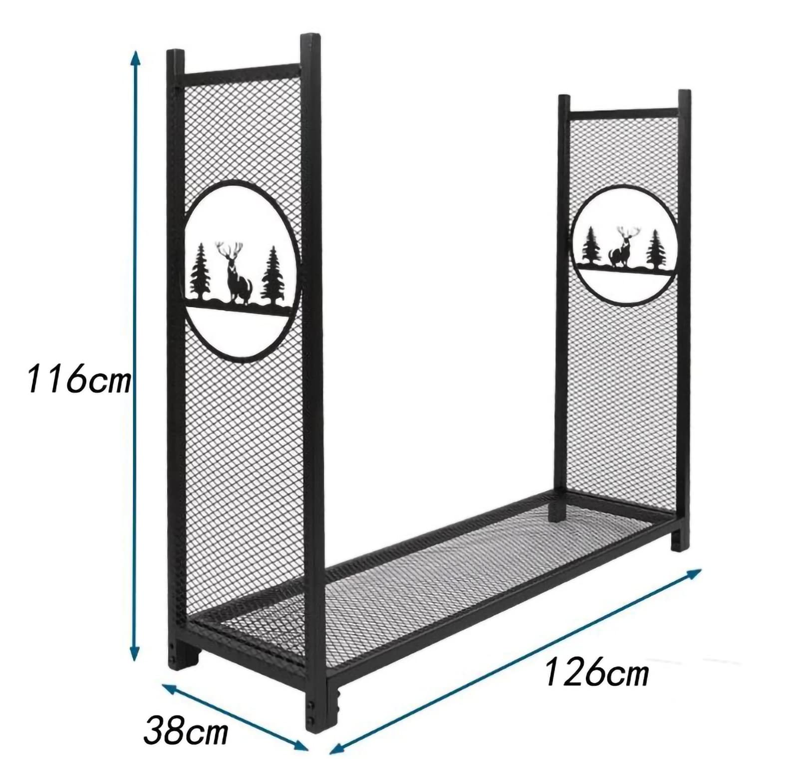 Leñero Metálico, Soporte para Leña para Chimenea Interior, Leñero para Sala De Estar O Patio/Jardín, Resistente A La Corrosión, Negro, 50 X 15 X 46 Pulgadas