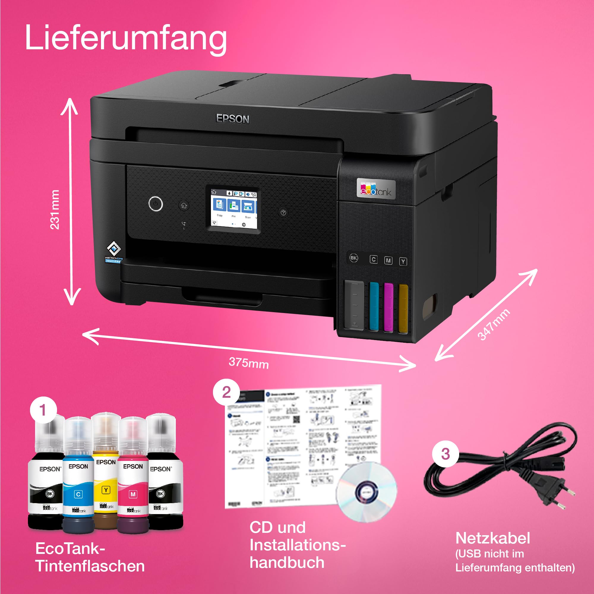 Epson EcoTank ET-4850 A4-Multifunktions-Wi-Fi-Tintentankdrucker, mit einem im Lieferumfang enthaltenen Vorrat an Tinten bis zu 3 Jahren