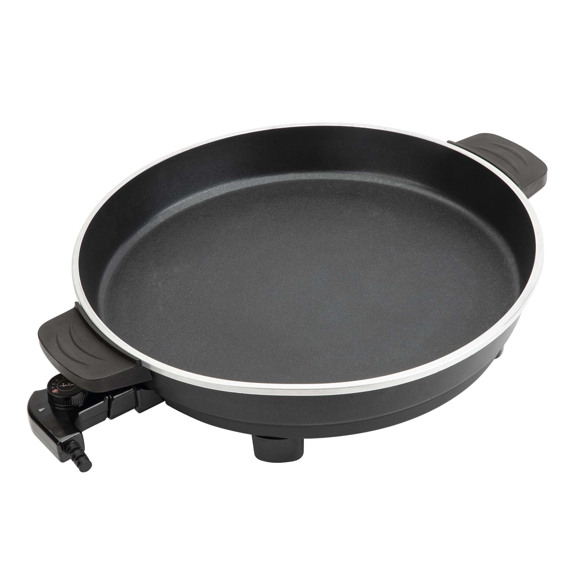 JATA JEPE1601 - Paellera Eléctrica 43 cm con Tapa de Cristal, Sartén Eléctrica Antiadherente 2000W, Termostato Regulable, Tapa de Cristal con Válvula de Vapor, Ideal para Paellas, Arroces, Fideuá, ...