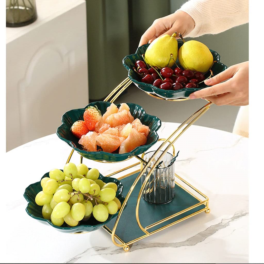 ZAW Obstschale, Obstschale, Obstschale, Obstschale, Set, Glas, Keramik, zwei- oder dreistufig, Obstteller für die Küche, großer Obstständer mit Obstgabel-Ständer (Farbe : B)