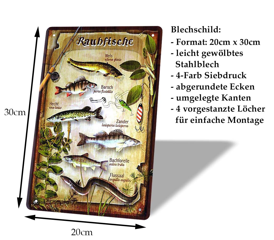 Blechschild „Raubfische“ – 20x30 Cm, Witziger Spruch, Vintage-Design, Perfekt Als Geschenk Oder Deko