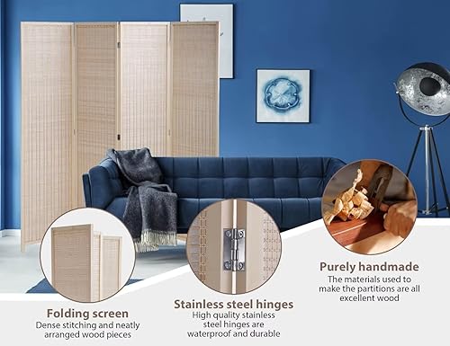 Miniatura 3 de Divisores de habitación de bambú de 4 paneles y pantallas de privacidad plegables, divisores y divisores independientes con división de privacidad,