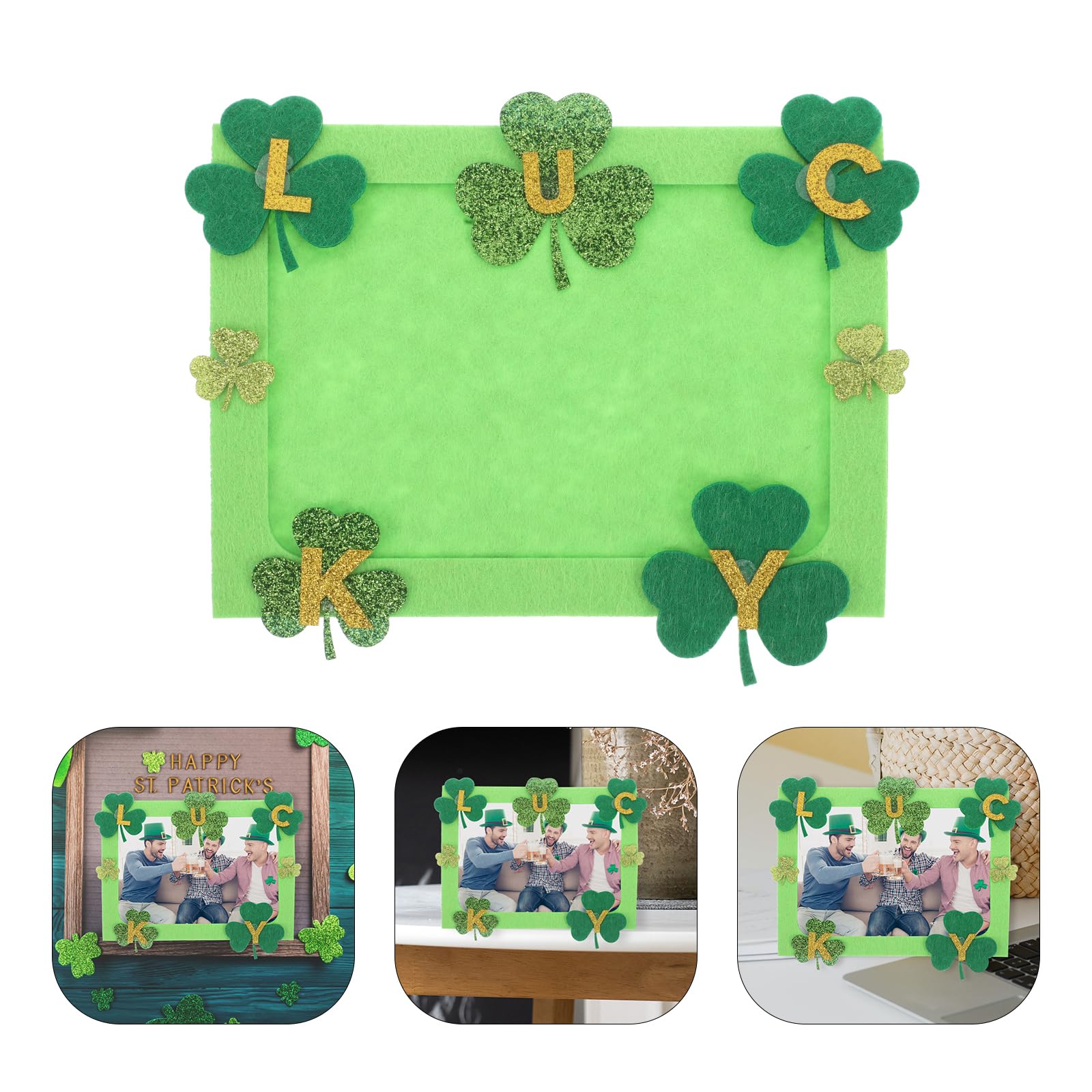 LUOZZY St Patricks Day Diy Craft Kit Irish Festival Felt Photo Frames with Lucky Shamrocks Stickers for Home Classroom Party Decorations