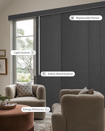Miniatura 2 de Graywind - Persianas manuales de paneles deslizantes 100% opacas con control de varilla, cortinas para ventanas de privacidad, ideales para puertas