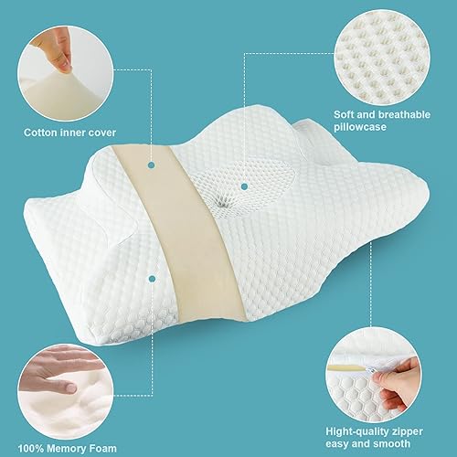 Miniatura 5 de Almohada cervical para aliviar el dolor de cuello, almohadas de espuma viscoelástica de contorno para dormir, almohada ergonómica con funda de