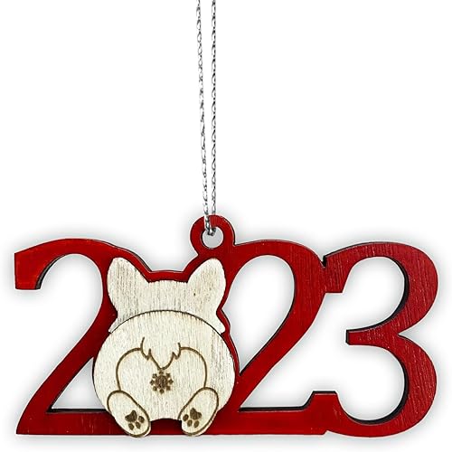 Adorno de madera para árbol de Navidad Corgi 2023, idea de regalo para amantes de Corgi 2023, decoración de árbol de Navidad tricolor Corgi adornos