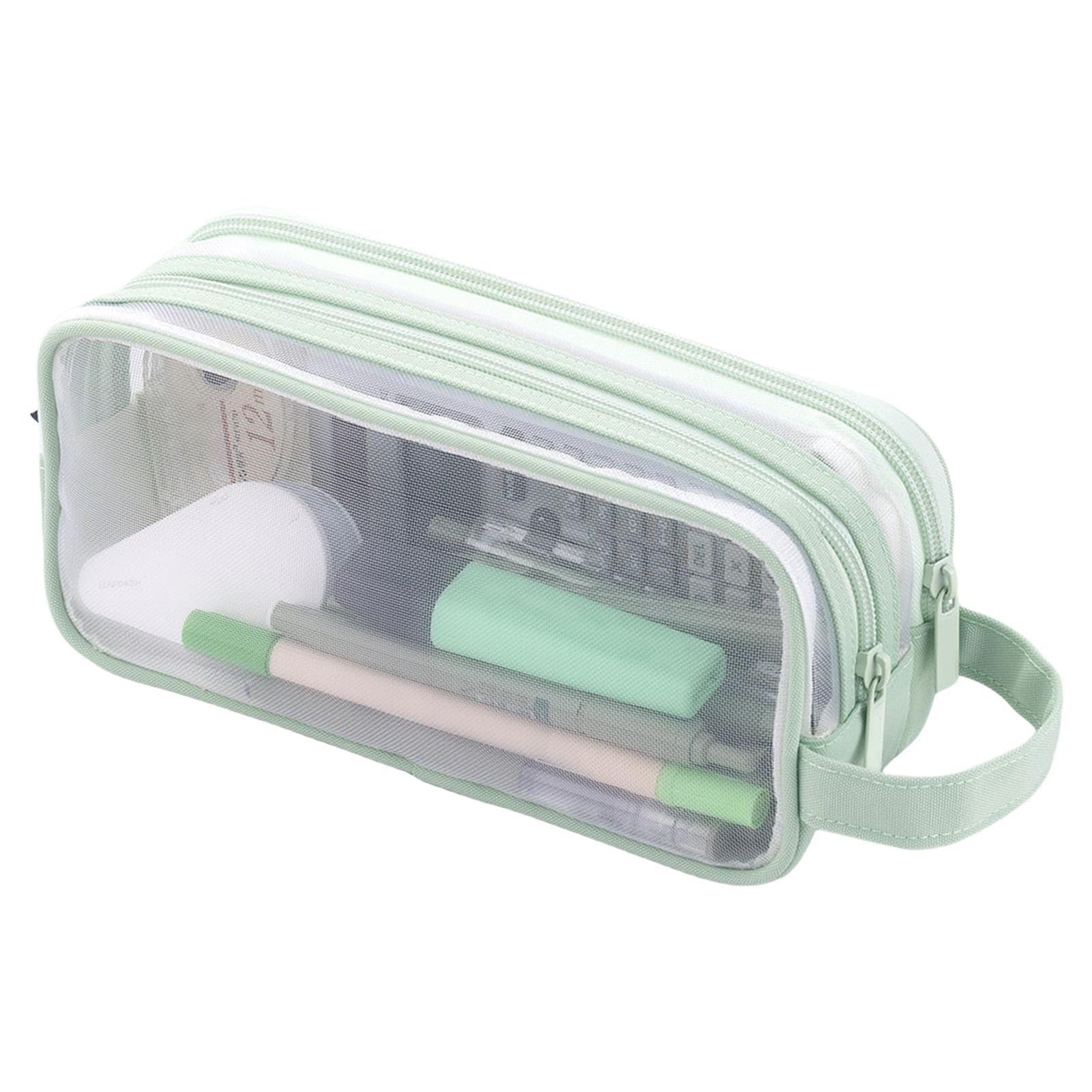 Dirfuny Clear Mesh Pencil Case Large Zipper Bag Stationery Pouch with 2 Compartments Cosmestic Make up Bag for Student School College Office
