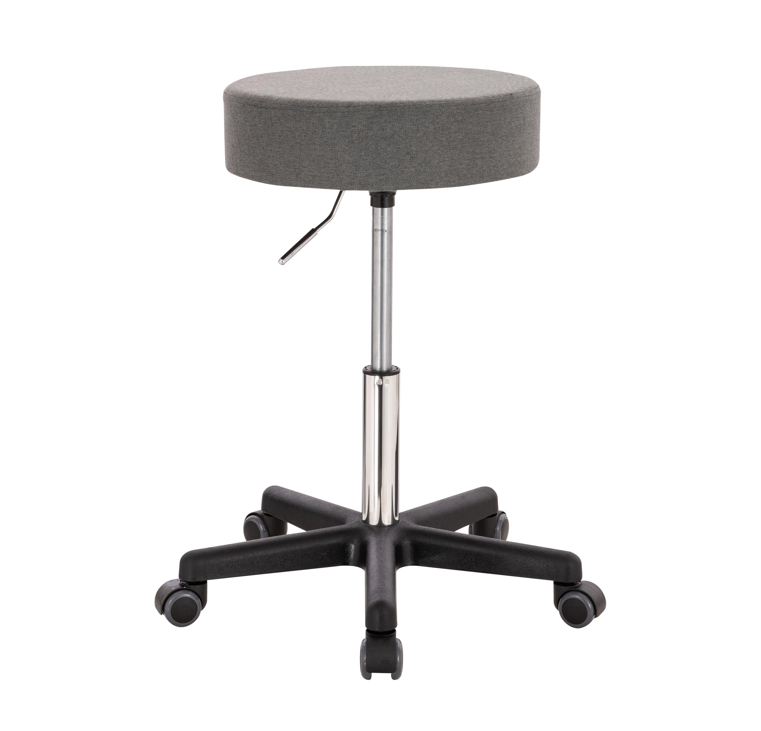 XL Profi Rollhocker, 40cm Sitzbreite, Sitzhöhe bis 70cm, Stoff Grau | 1stuff-Qualität vom Fachhändler, Bürohocker höhenverstellbar, Drehhocker 360°, hohe Belastung, Arzthocker, Stoffbezug