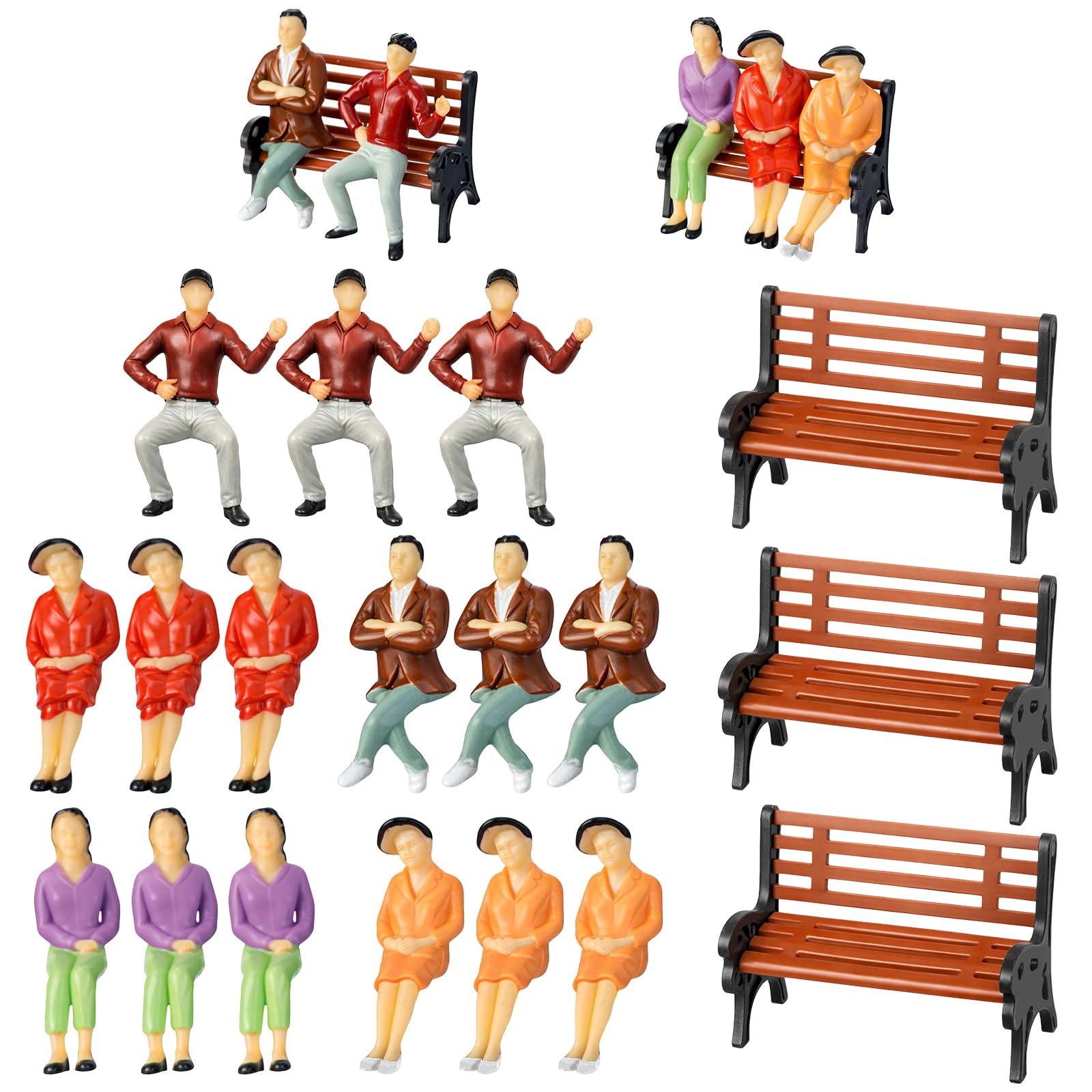 Tucnoeu O Scale 1:50 People with 3 Park Benches, Miniature People Figurines