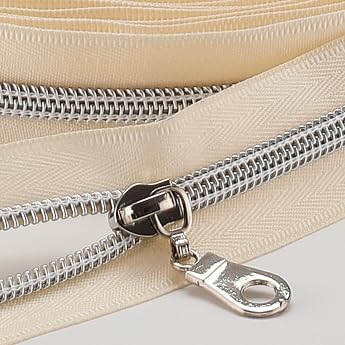 Sawoake 9 m Bulk Zipper #5 Zips for Sewing Beige Nylon Coil Zipper with Silver Teeth Replacement Sewing Zip with 10 Pieces Zip Sliders #5 Beige Silver
