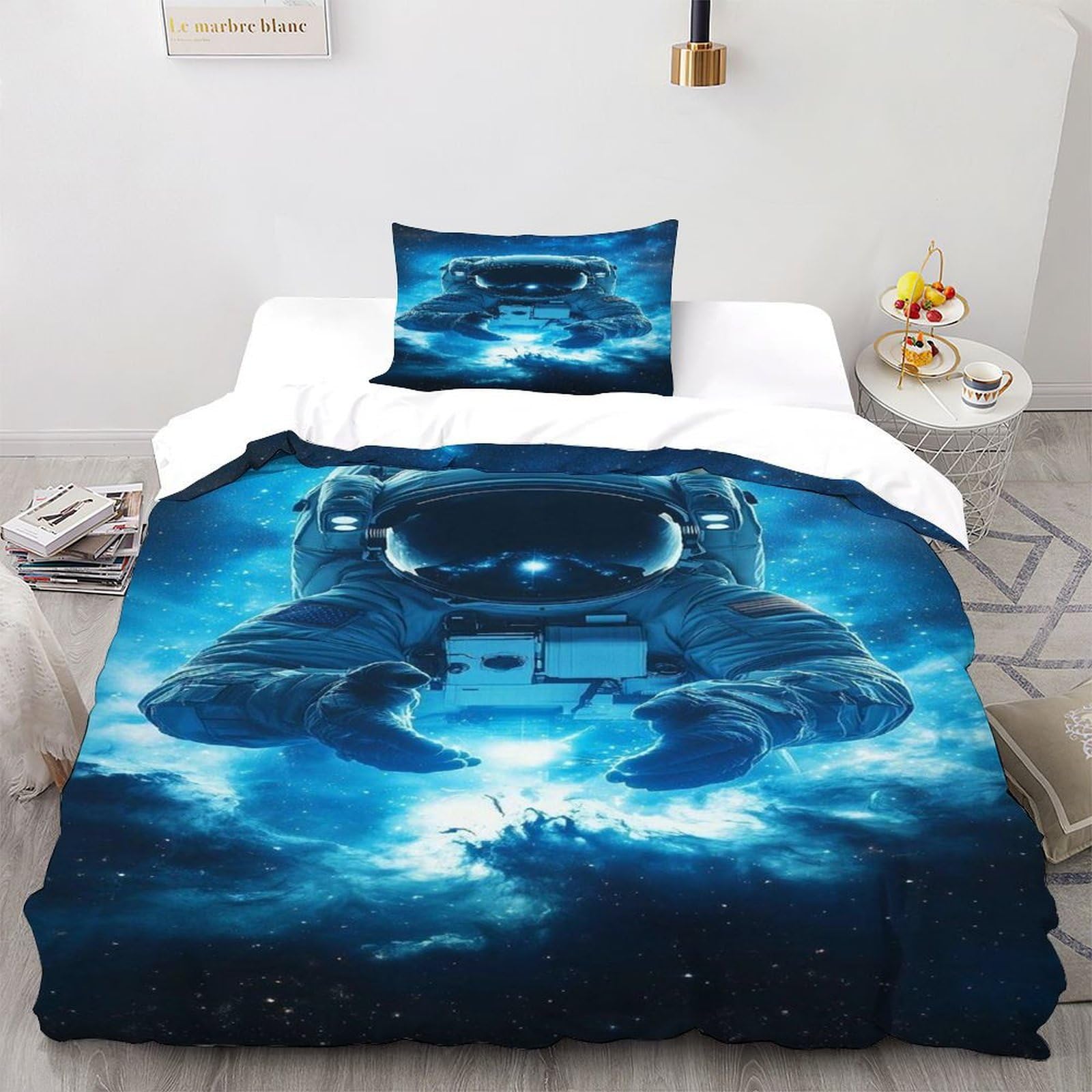 Parure de lit astronaute 135x200 pour chambre d'enfant ciel étoilé