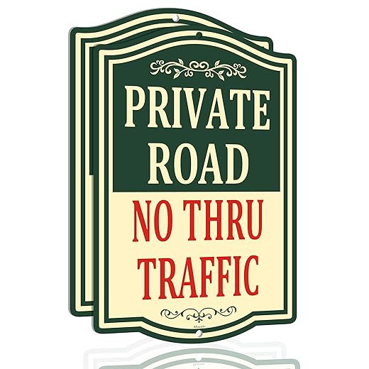 Private Road No Thru Traffic Signs 12"x 18" No Through Road Private Drive Sign Metal Private Driveway Sign No Trespassing Sign Reflective Sturdy Rust Aluminum Private Property Sign 2 Pack