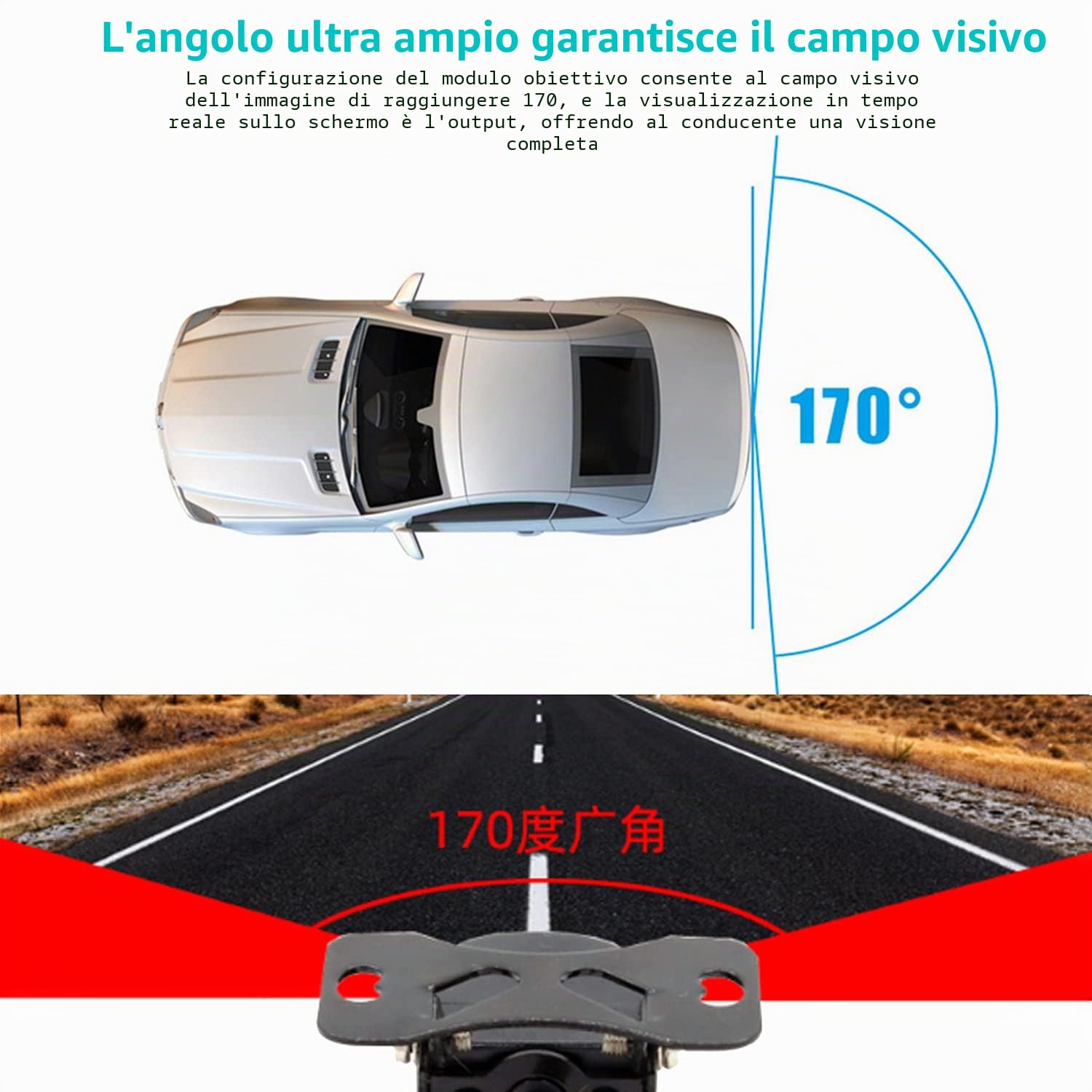 Telecamera per retromarcia per auto, vista posteriore per auto di assistenza al parcheggio universale HD. Fotocamera posteriore con eccellente visione notturna IP68 impermeabile, grandangolo 170 gradi