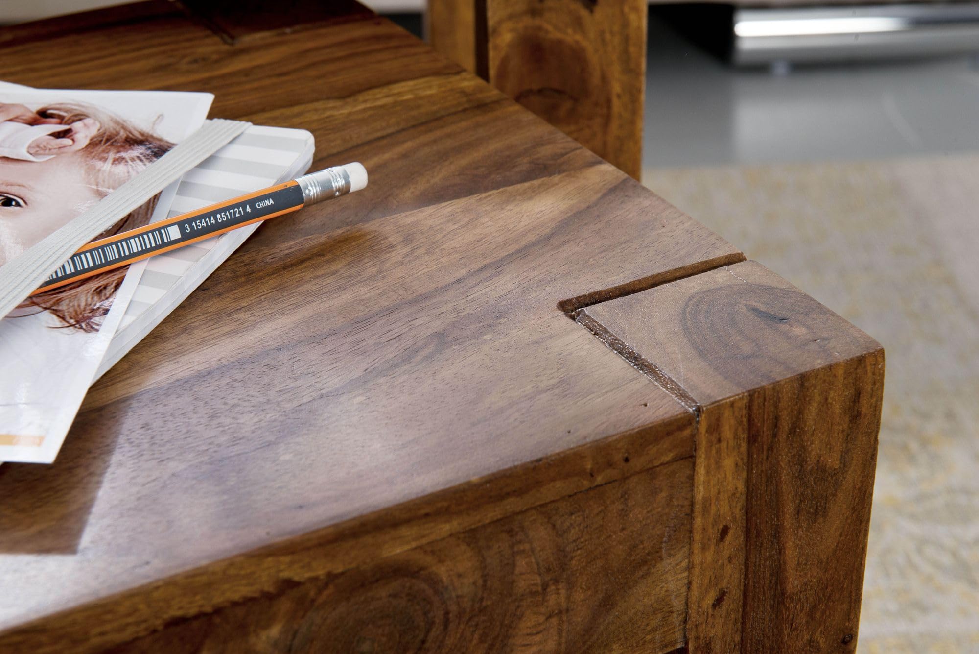 WOHNLING Juego de 3 mesas Nido Mumbai Madera Maciza sheesham Mesa de salón Mesa Auxiliar Estilo casa de Campo Madera Natural marrón Oscuro | 3 mesas nido apilables, mesas de salón de estilo campaña, pieza única, mesa de café lote marrón oscuro
