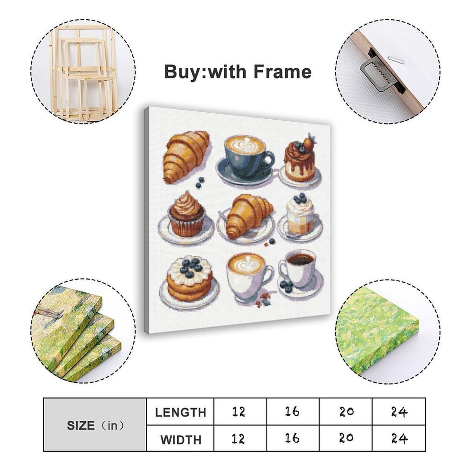 Stampa artistica da parete con croissant a tema caffè per la colazione e la cucina, stampa artistica da parete, per soggiorno, camera da letto, 50,8 cm di lunghezza x 50,8 cm di larghezza