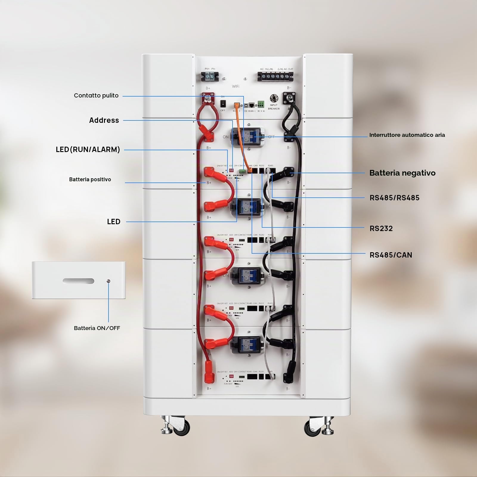 Batteria litio 48V 300Ah LiFePO4, Batteria fotovoltaico accumulo+ 5kW inverter ibrido, Impilabile Accumulatore di energia Batteria da 15kWh, ideale per Solare, Off-Grid,Centrale Elettrica
