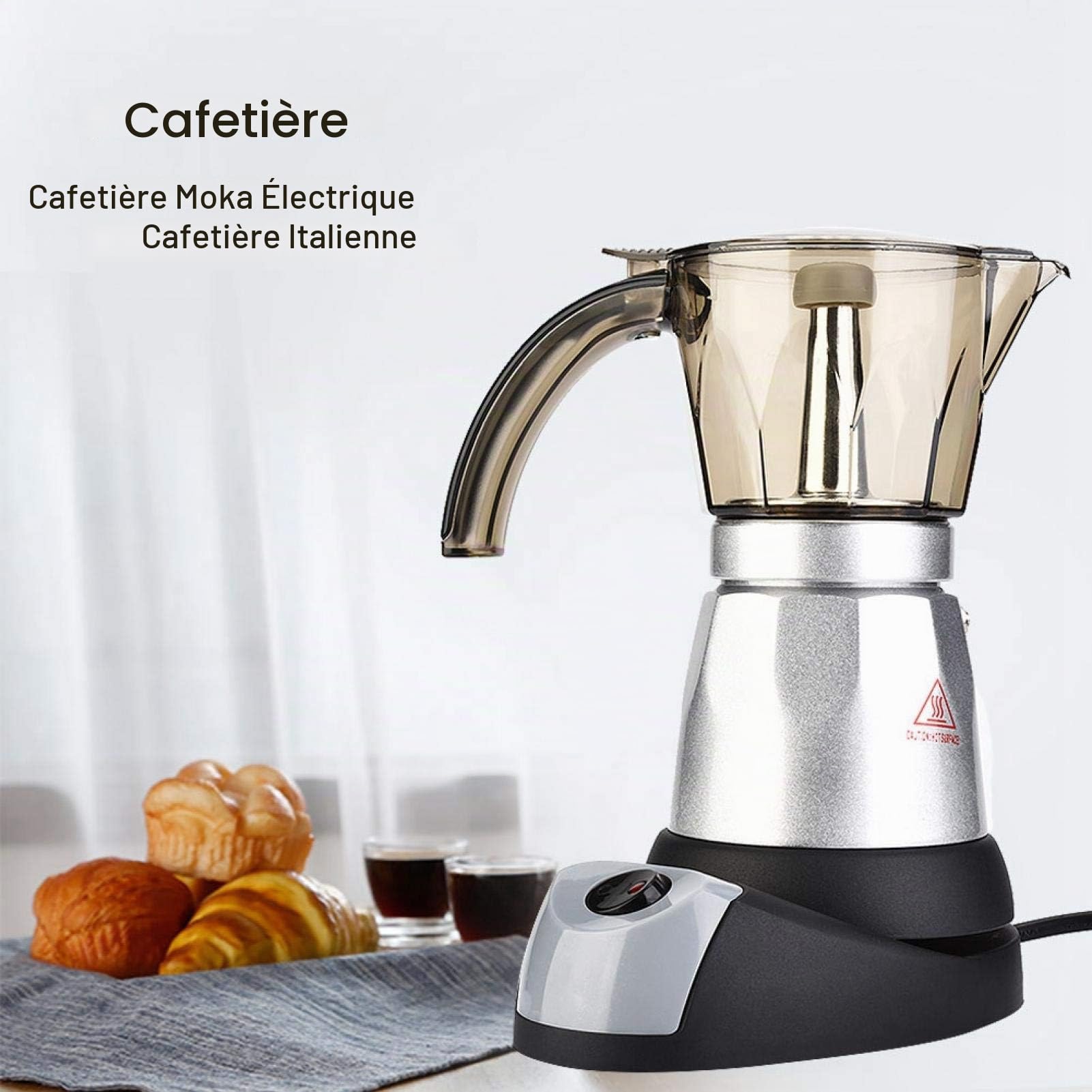 Pot Moka Électrique de Grande Capacité 220V Machine à Expresso Percolateur Classique Café et Thé pour Lave-vaisselle 300ml Argent