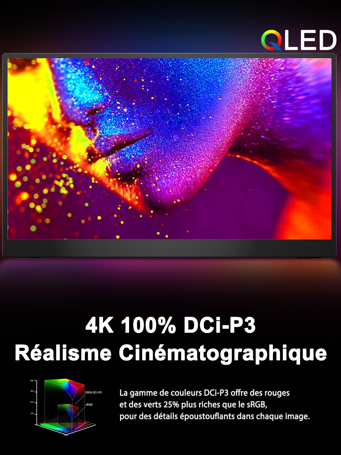 UPERFECT 17,3 Pouces 4K QLED Écran Portable 1500:1 500 Nits 100% DCI-P3