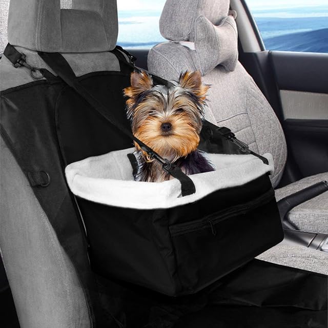 Pet Travel Foldable Soft Interior Car Booster Seat Pet Carrier Seat Protector For Small Dogs Cats Puppy (Black)