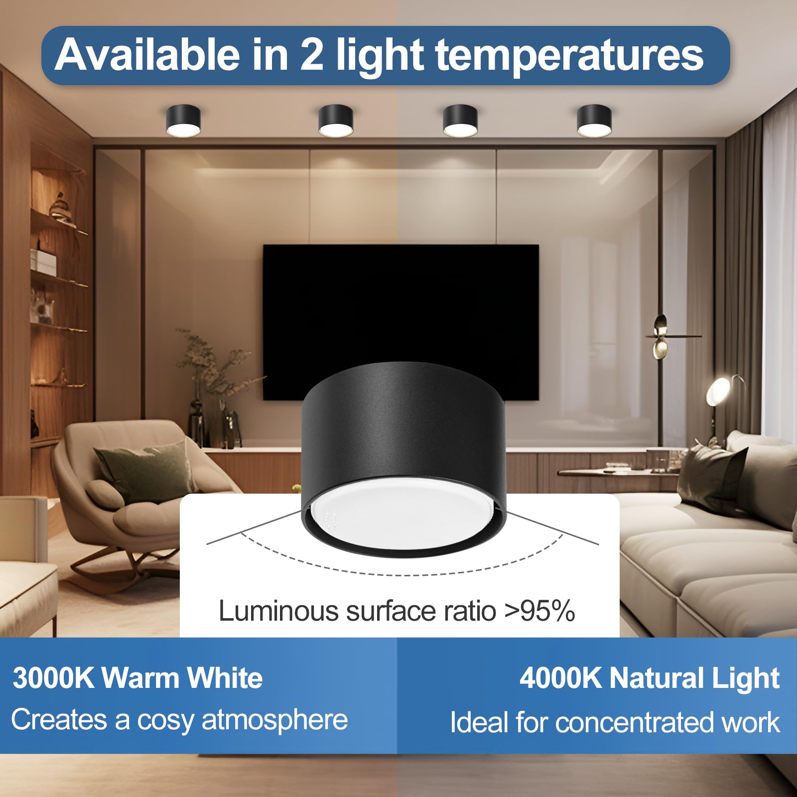 GeyouLux 4x Faretti LED Soffitto - Ø84x50mm - 6W 680LM Faretto LED Interno - 4000K LED GX53 230V Incluso - Angolo del fascio di 180° - Alluminio Lampada da Soffitto (Nero)
