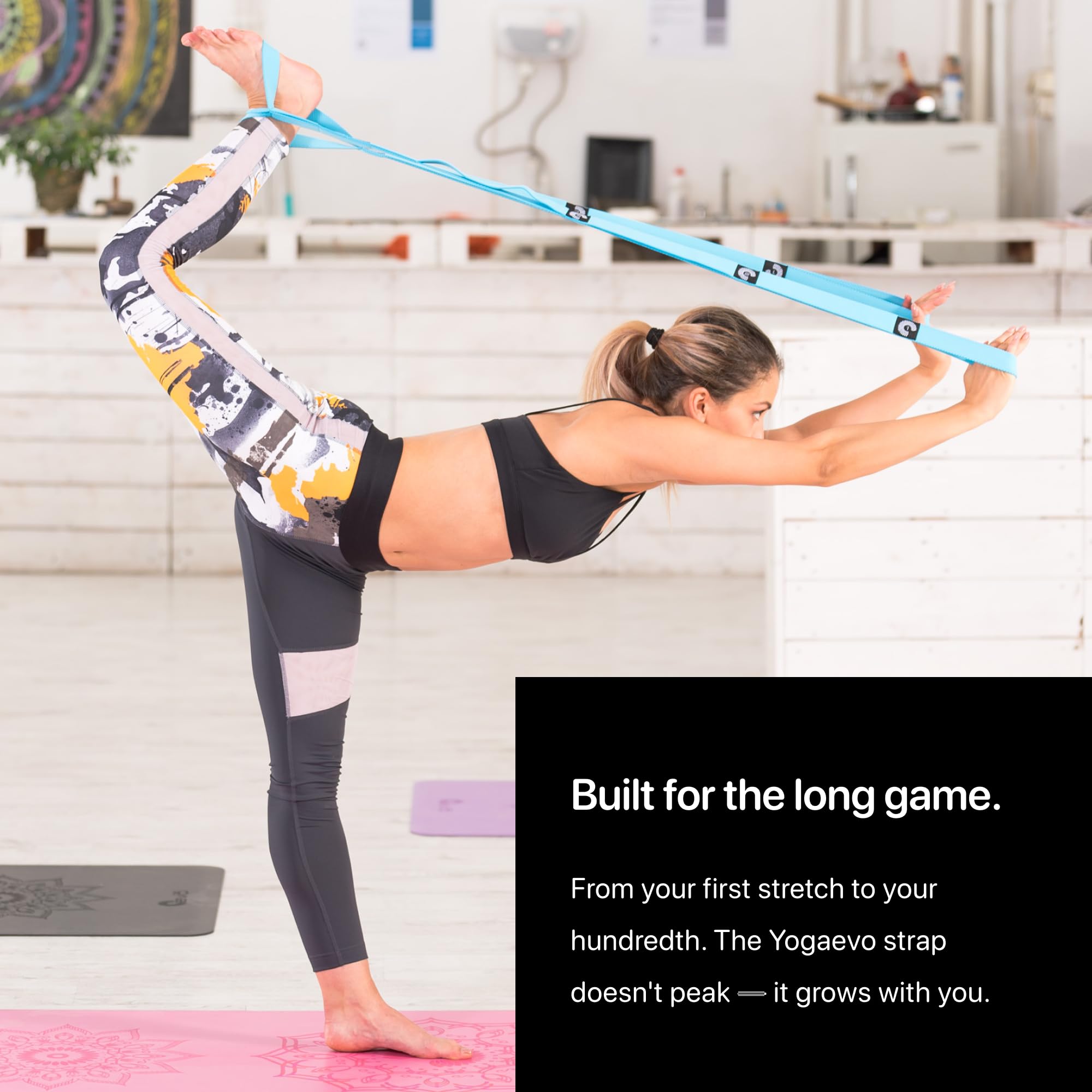 Banda de ejercicio con bucles para terapia física, yoga, ejercicio y flexibilidad, banda elástica de fitness + instrucciones de ejercicio y bolsa de transporte (azul elástico)