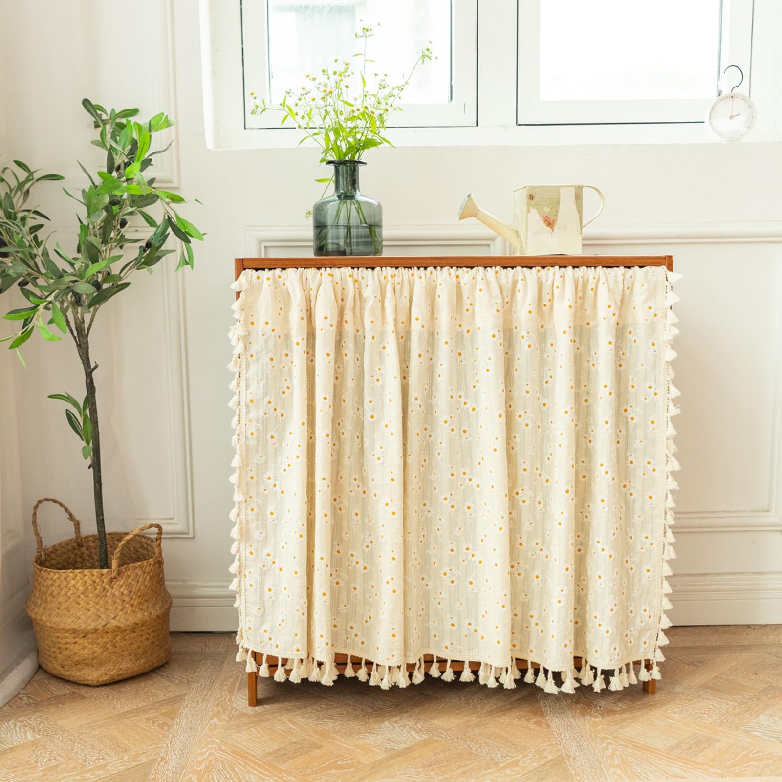 LENNOSIL Under Sink Curtain, Short Curtains for Kitchen, Cabinet Shelf DustProof Blackout Tier Cafe Curtain Under Sink Skirt for Bathroom Laundry Room(60 * 90cm)