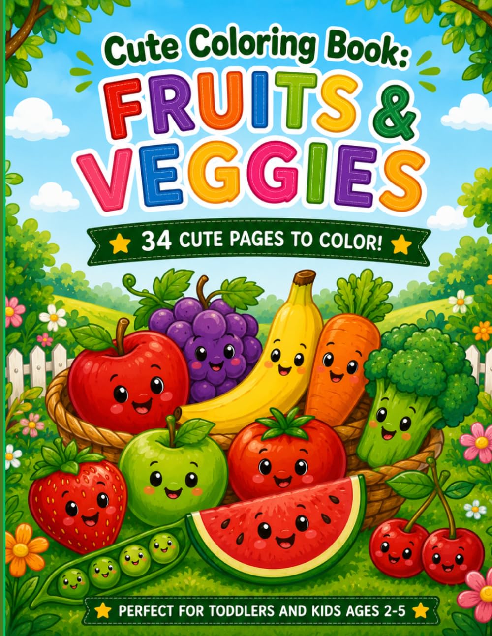 cute coloring book : Fruits & Veggies: coloring book : Fruits & Veggies / Fun and easy coloring pages for toddlers and kids ages 2-5