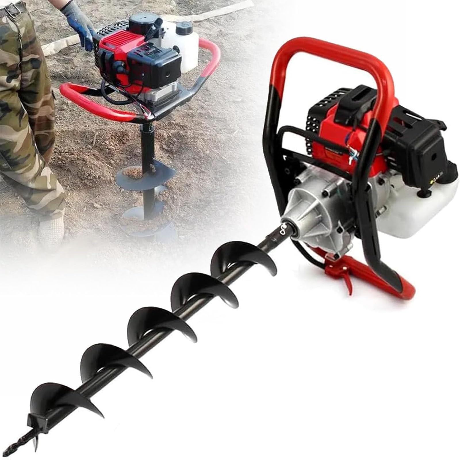 Trivella per Pali Gas Terra,Trivella Motozappa Benzina,158cc 8.5 CV, Motore Potente,Impugnatura Antivibrazione,per Foratura Terra, Trapanaggio,Giardinaggio e Lavori Agricoli 4cm