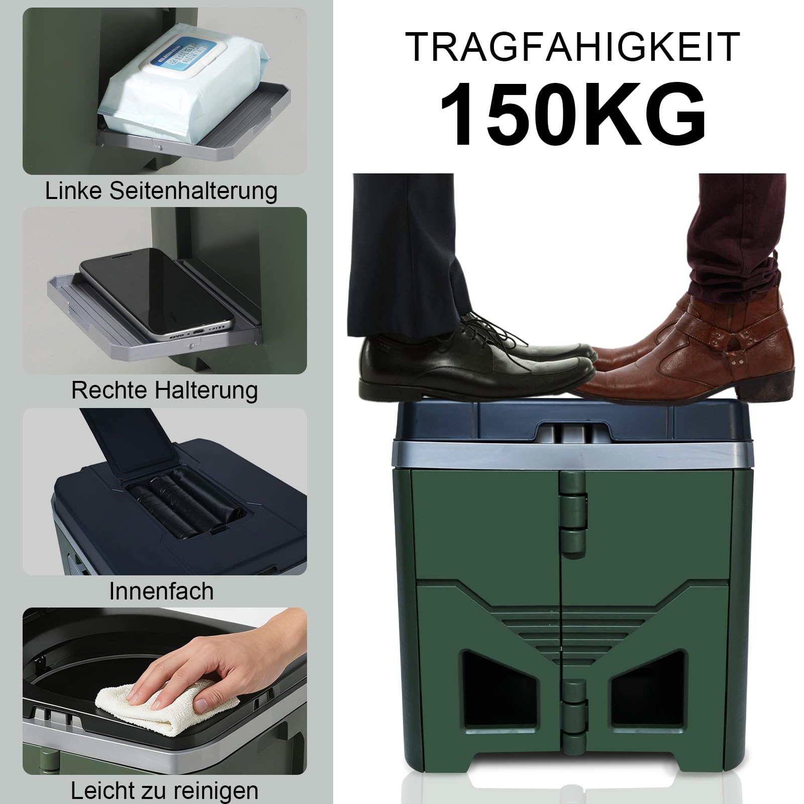 Toilette Portable Camping, Toilettes de Voiture Pliables Max 150 kg avec Couvercle et Sacs Poubelles, Toilettes Portables pour Adultes pour Voyage, Randonnée, Camping, Tentes, Camping-Car