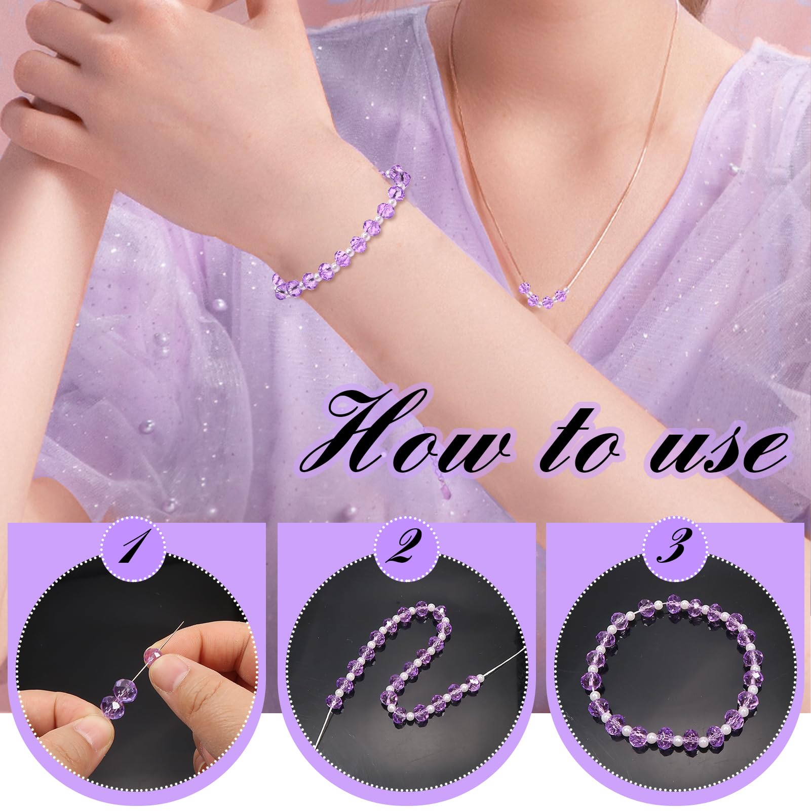 TOAOB 1000pcs Assorted Light Purple Crystal Glass Beads Faceted Spacer Bead 2mm 4mm 6mm 8mm 10mm for Jewelry Making DIY Craft Project - Image 4