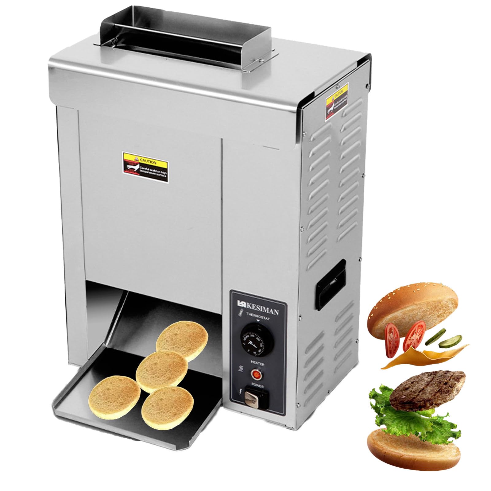 Pionowy Opiekacz Do Bułek 2000 W, Automatyczny Opiekacz Do Bułek Hamburgerowych z Regulacją Temperatury 50–300°C, Komercyjny Opiekacz Do Tostów/Rogalików/Bułek Do Burgerów/Kanapek