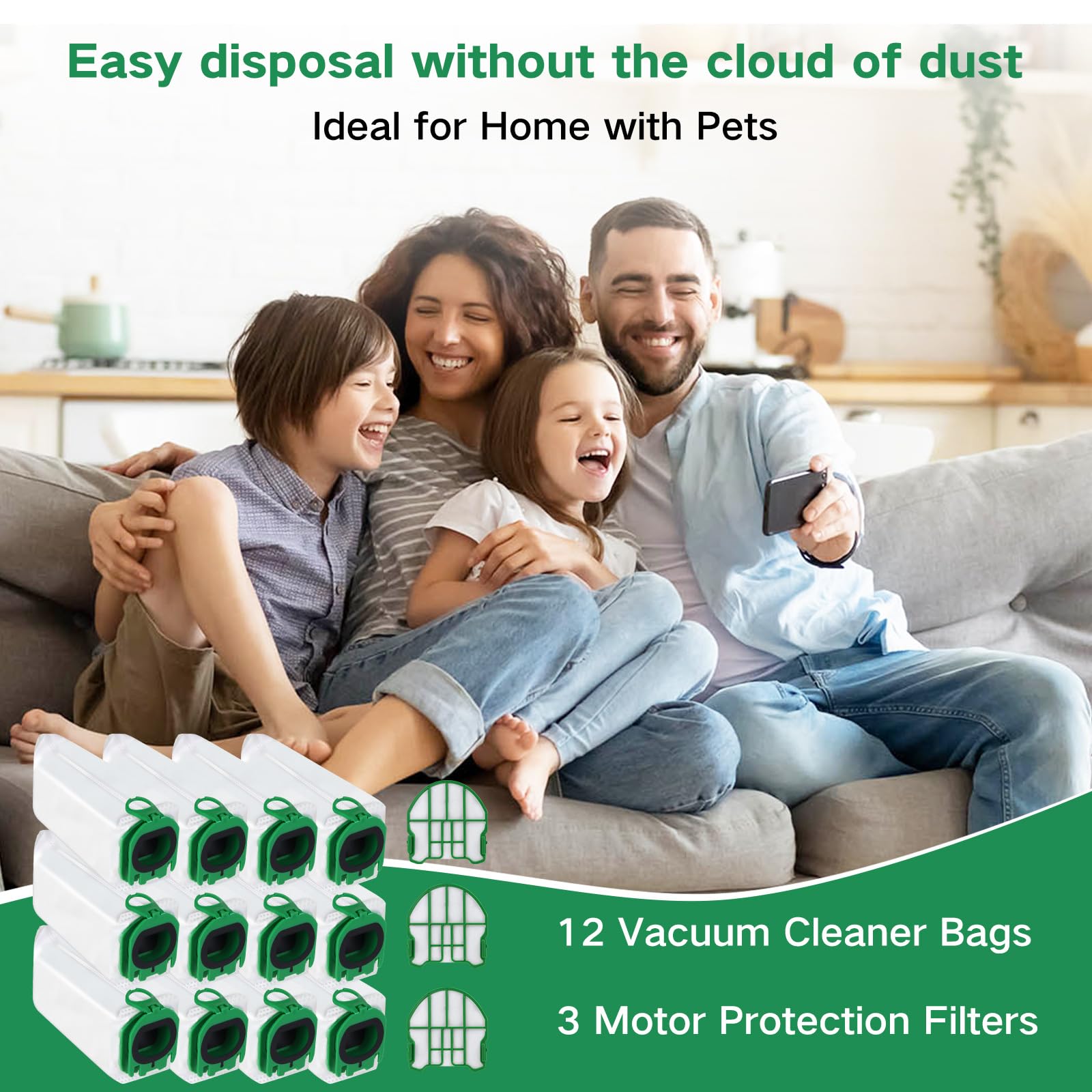 Sacchetti per aspirapolvere per Vorwerk Kobold VB100 FP100 a batteria | 12 sacchetti per aspirapolvere con 3 filtri di protezione del motore, accessori di ricambio VB 100 FP 100 sacchetti