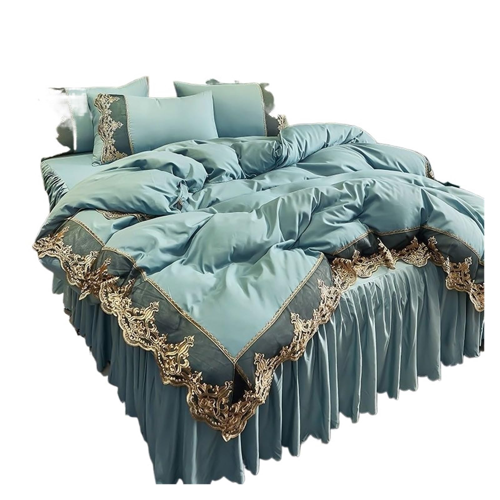 GCYEIDMA Ruffle Duvet Cover Lace-trimmed Bed Skirt Four-piece Set, Thickened Matte Quilt Cover Three-piece(Color 8,200X220cm 4pcs Set)