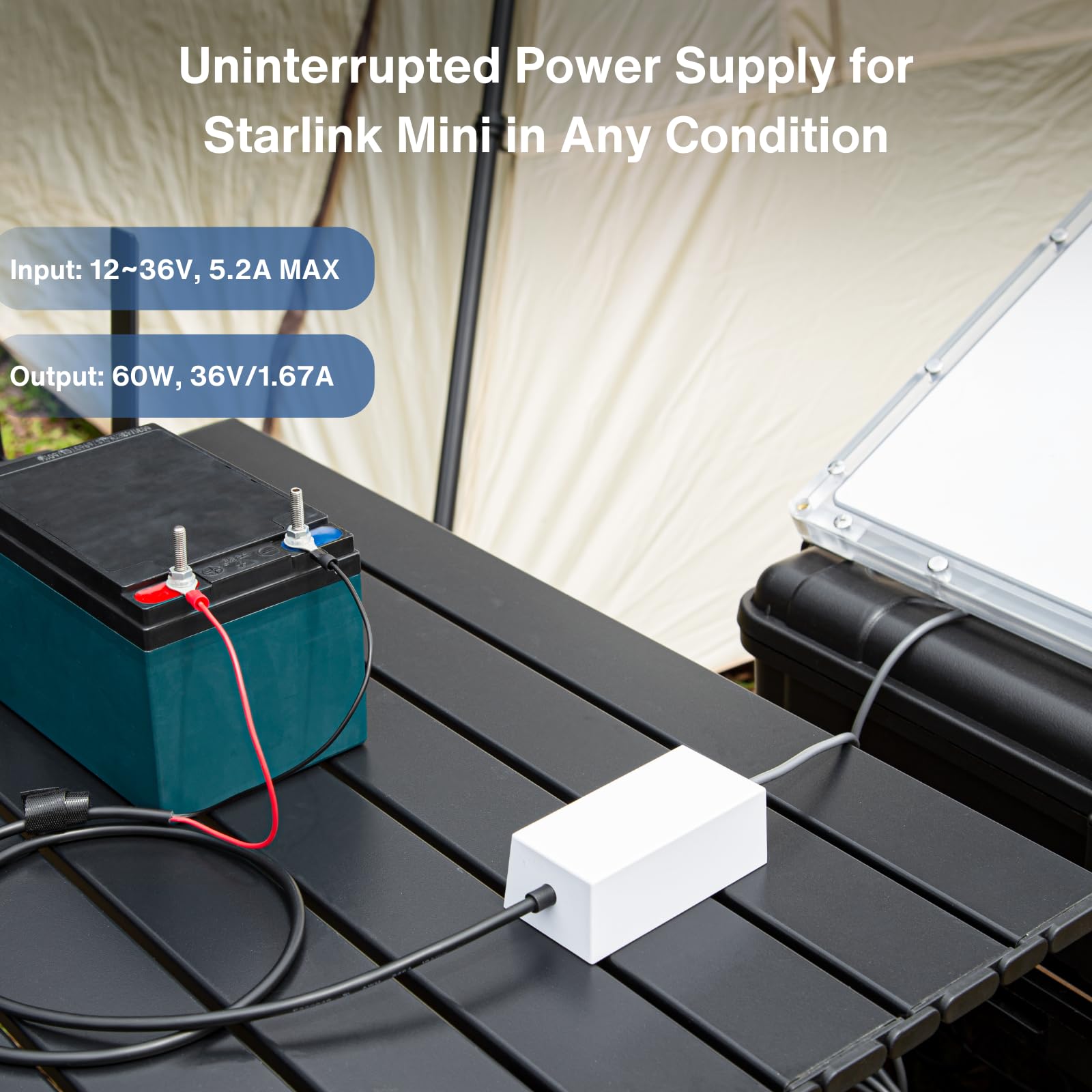 Cavo Alimentazione Batteria per Starlink Mini, Adattatore con Terminali ad Anello (O-Ring) per Connessione Fissa, Output Boost 36V/1.67A (60W), Input 12V-36V per Auto e Camper