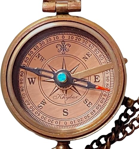 Miniatura 8 de Khybex - Brújula de latón grabada con Thoreau's Go con cita de confianza con funda de piel, brújula para camping, brújula, regalo para el día de