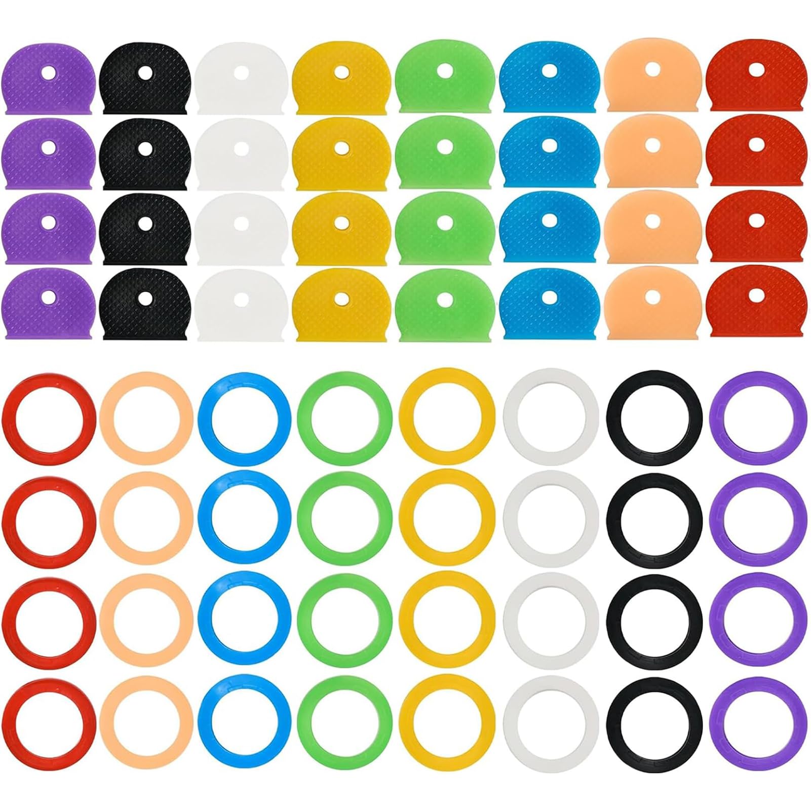 64 Pcs Colorful Key Cover Set for Standard House Keys (Not for Odd-Shaped Keys) - Soft Rubber Key Tags for Easy Identification, 2 Styles