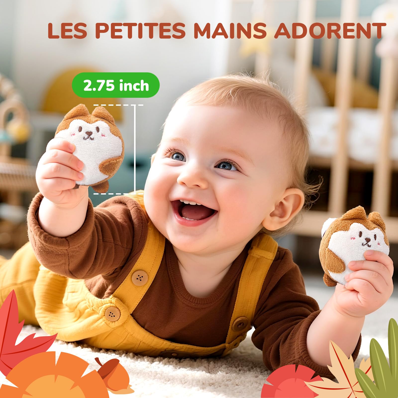 JoyCat Jouet Bebe 6-12 Mois, Cabane en Peluche avec 5 Écureuils, Hochet, Miroir, Jouet Sensoriel Montessori Bébé 6 Mois, Cadeau Bebe Enfant Garçon et Fille 1 an