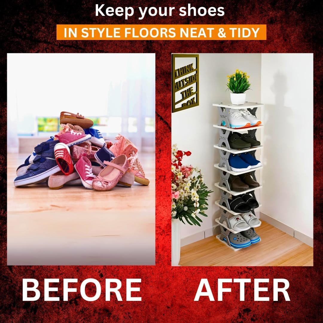 Venvintra Plastic Shoe Rack for Home - Stackable Shoe Stand Organizer for Bedroom & Entryway, Collapsible Footwear Storage Shelf, Multi-Purpose Corner Tower, Easy Assembly 2