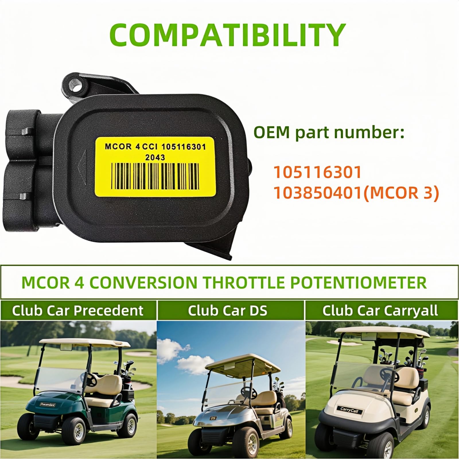 GENOUR MCOR 4 Conversion Kit for Club Car DS & Precedent | Golf Cart Throttle Potentiometer Replacement for OEM# AM293101 105116301 | Club Car MCOR Upgrade & Golf Cart Accessories