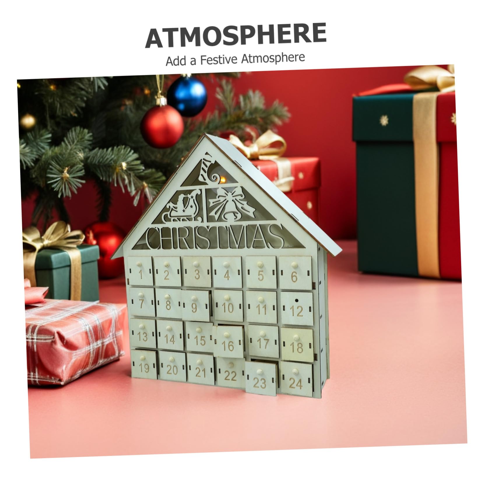 iplusmile Calendario Avvento in Legno Casa da Tavolo con Illuminazione LED per Conto alla Rovescia Festivo Riutilizzabile per Decorazioni e Regali Fai da Te