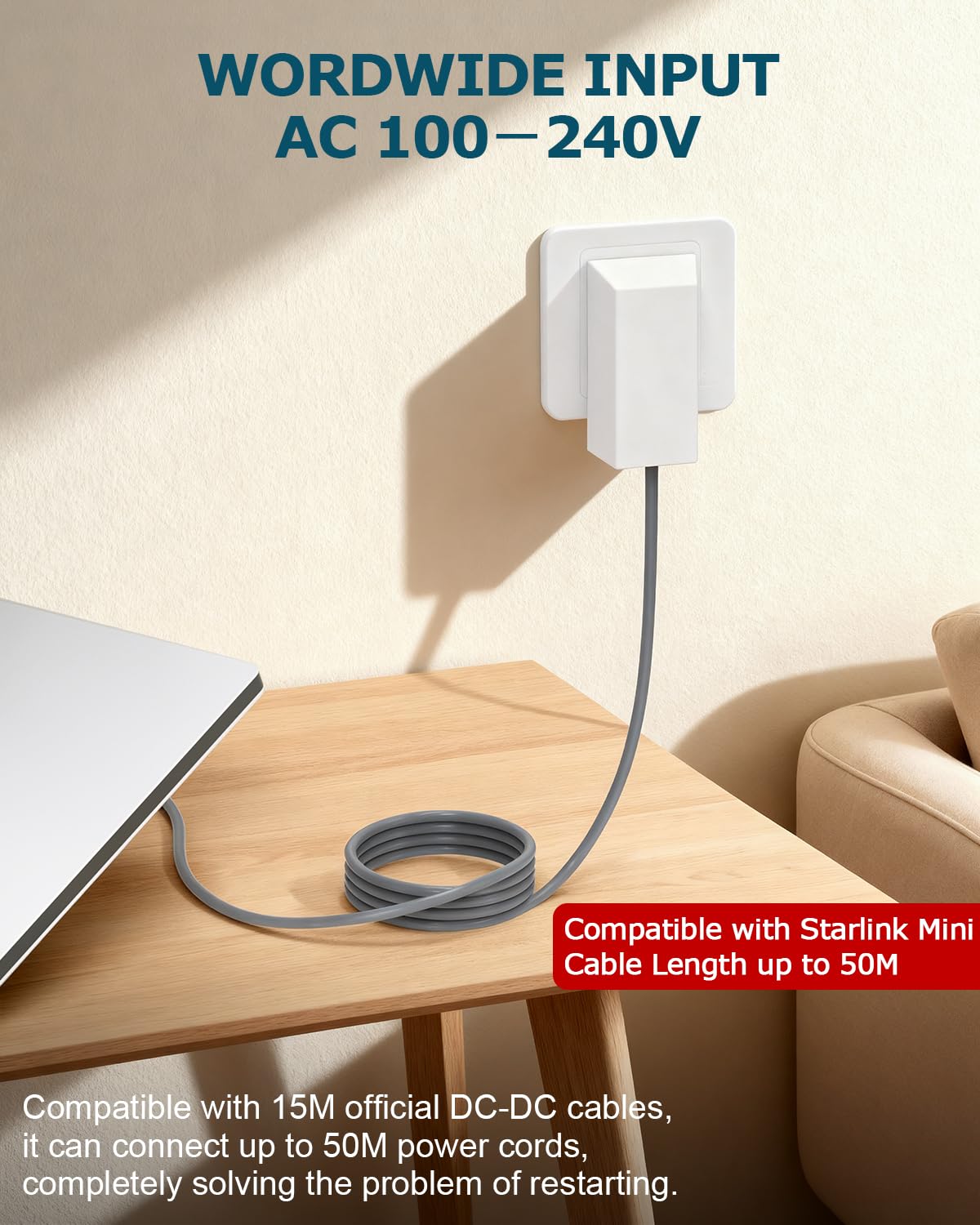 Starlink Mini adattatore di alimentazione 30V 2A 110V-240V AC a DC Chager adattatore per Starlink MINI 12V cavo di alimentazione spina da parete 60W caricabatterie rapido impermeabile, compatibile con