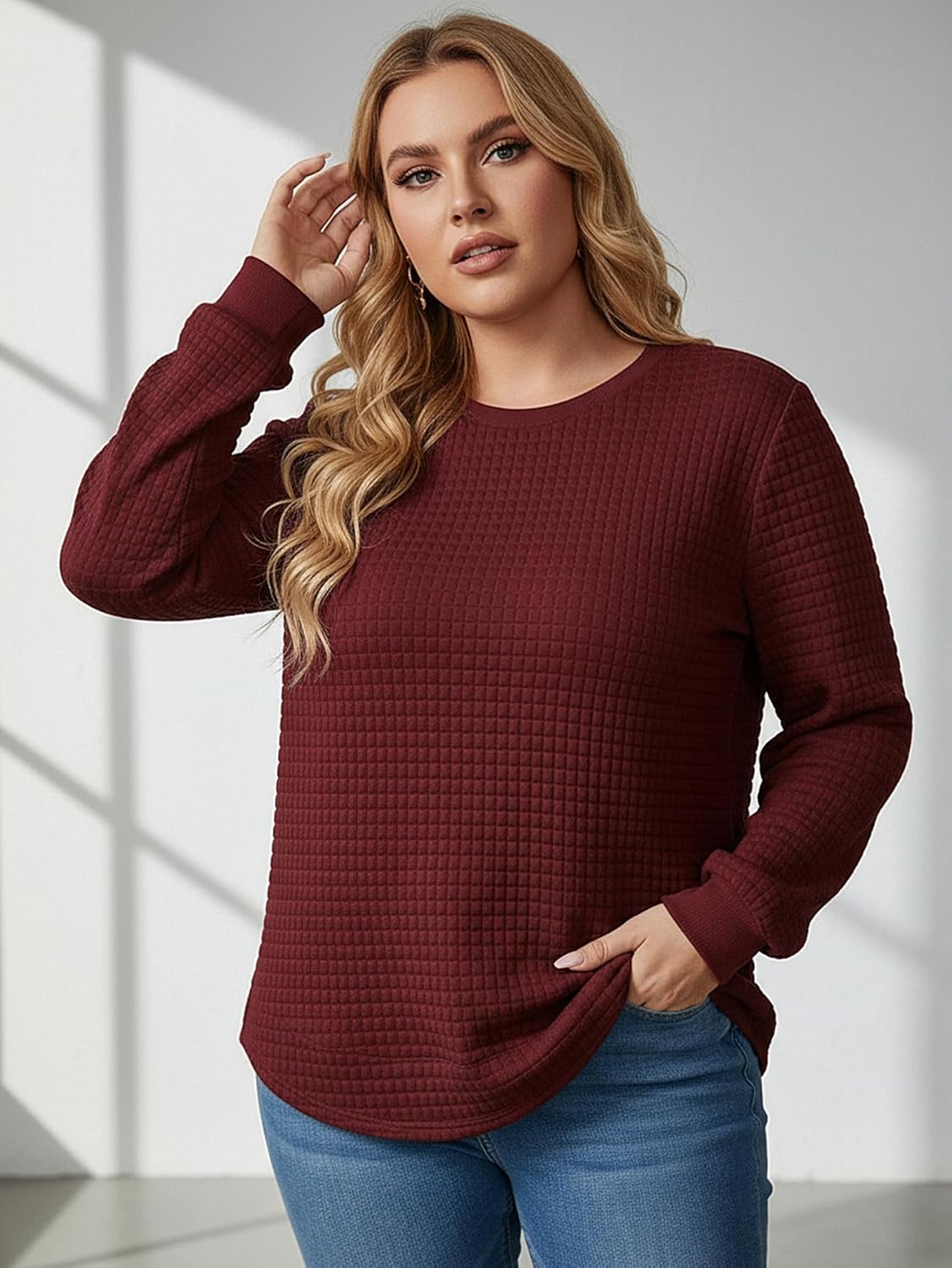 Women's Plus Size Crewneck Sweatshirt Fall Long Sleeve Dressy Casual Pullover Tops - Image 3