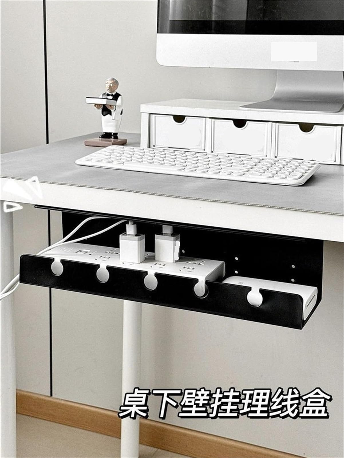 Vassoio for gestione cavi sotto scrivania grande da 1/2 confezione con supporto for protezione sovratensione, resistente, for ufficio domestico CPU Per Home Office e Postazioni Di Lavoro
