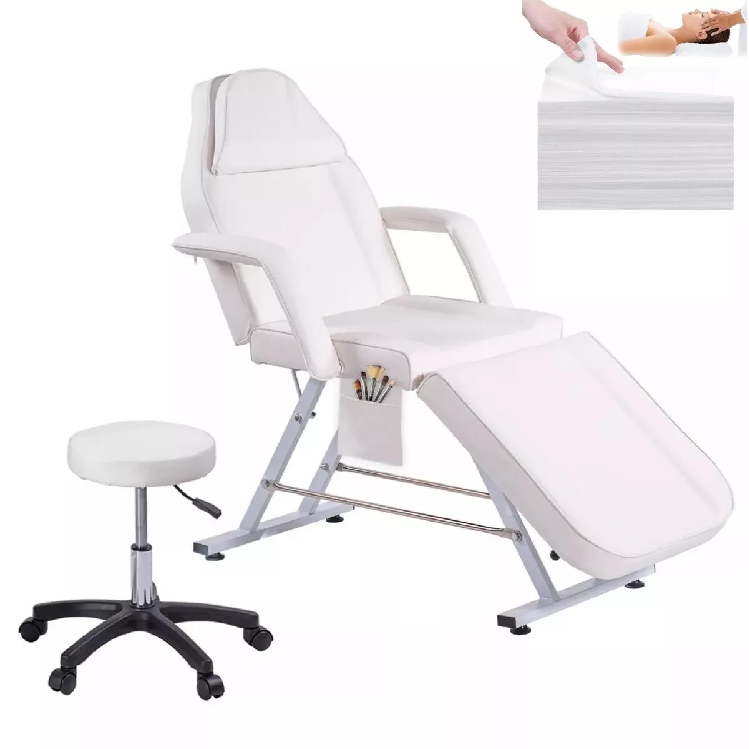 Verstellbares Schönheitsbett/Stuhl 3 Klappbetten Professionelle Tattoo Liegestühl SPA Bett Mit Abnehmbarer Kopfstütze Liege für Kosmetikstudio, Tattoo & Spa (Weiß)