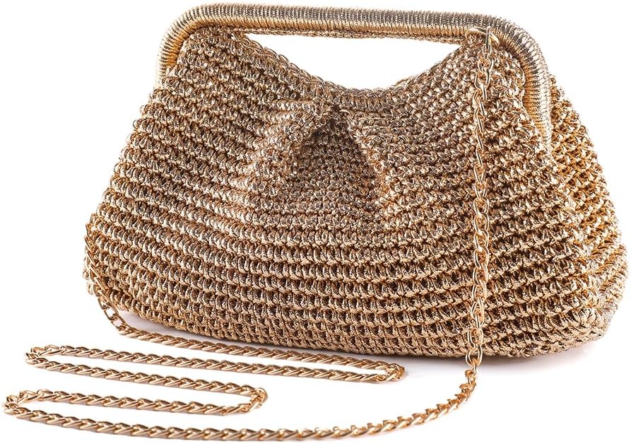 ZXHStore 女性のためのゴールドラインストーンクラッチバッグ、花と