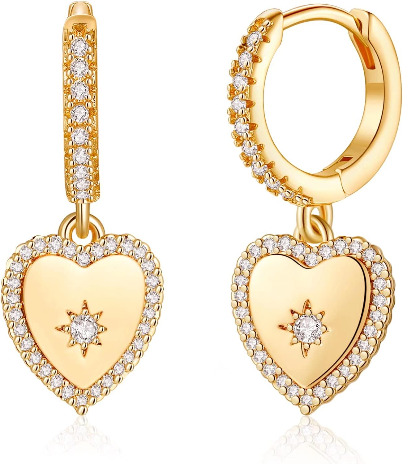 S925 Sterling Silver Post Huggie Earrings, 14K Gold Plated Dainty Dangle Drop Earring Small Hypoallergenic CZ Heart Three Spikes Balls Snake Evil Eye Pineapple Earrings for Women Jewelry