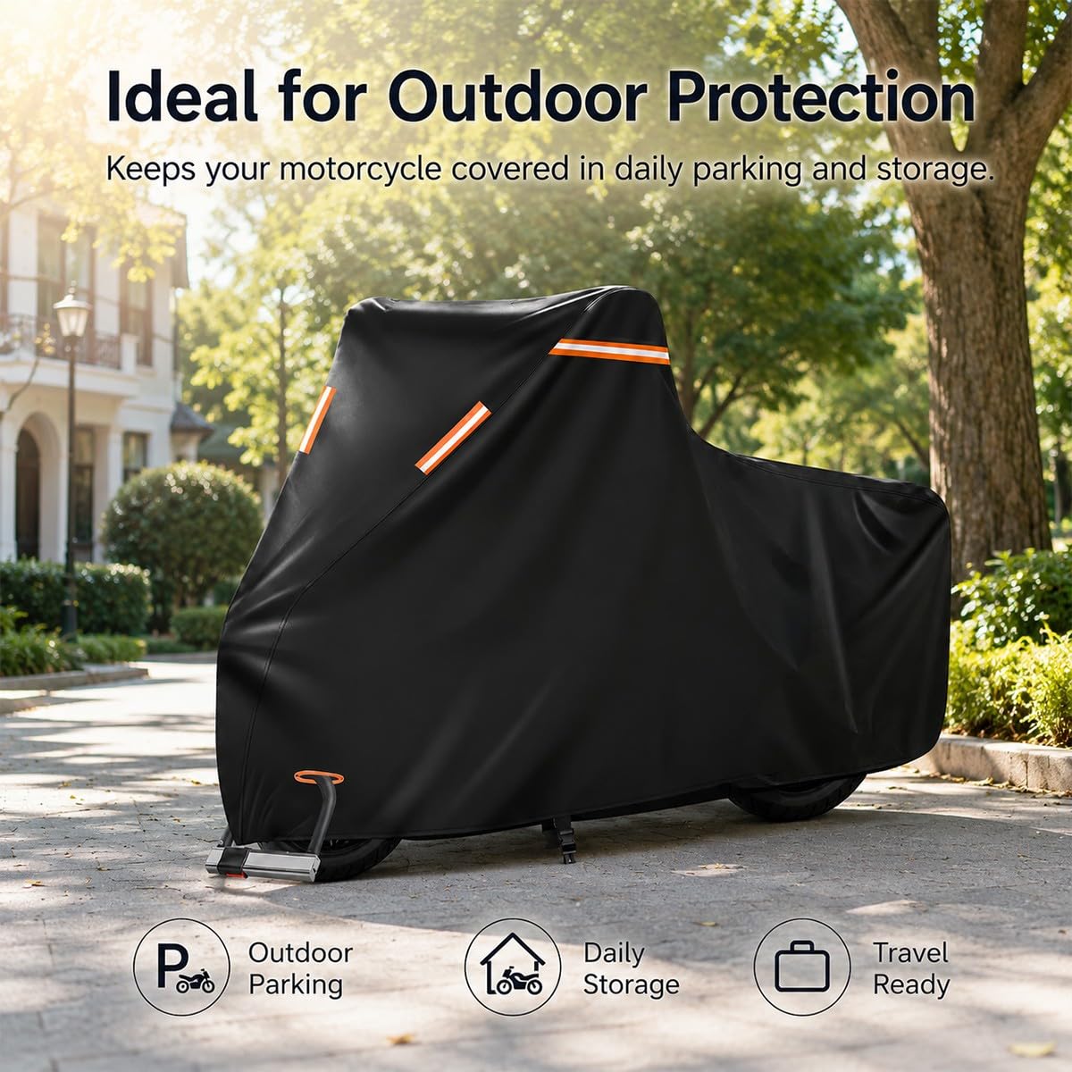Funda Moto Impermeable Exterior Todas Las Estaciones, Cubierta de Moto Oxford con Orificio Antirrobo, Hebilla Cortaviento, Ventilación, Tiras Reflectantes y Bolsa